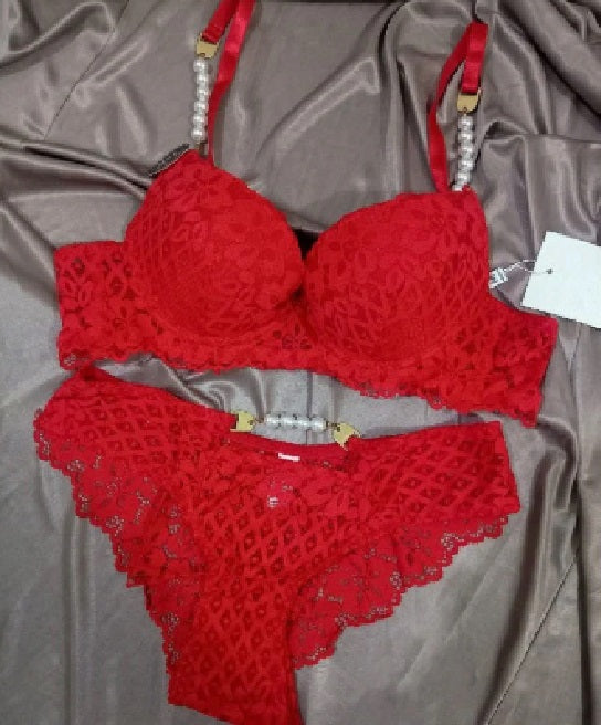 Elegant Lace Lingerie Set with Pearl Straps