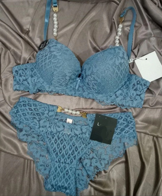 Elegant Lace Lingerie Set with Pearl Straps