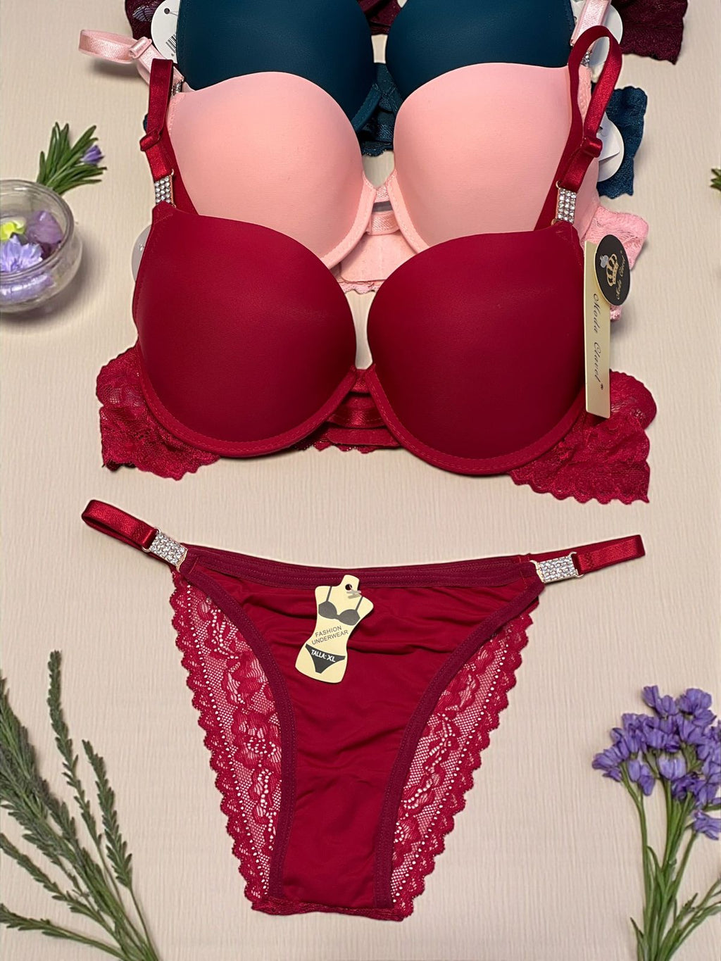 Crimson Desire – Premium Padded Bra & Lace Panty Set