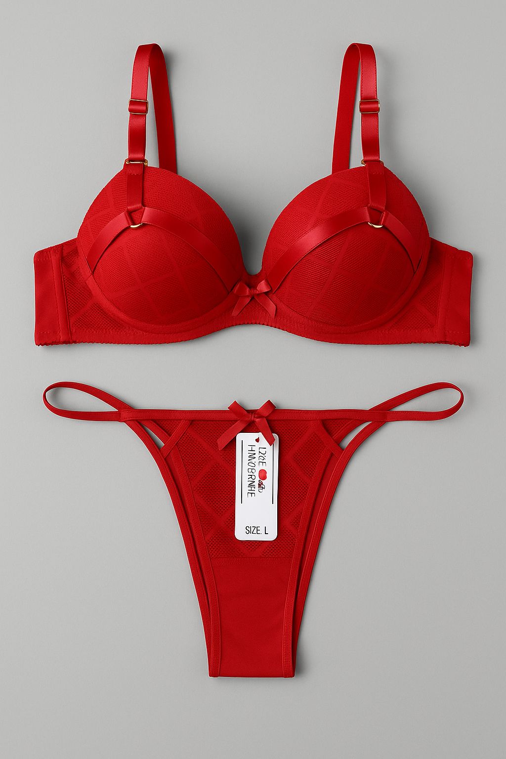 Sultry Strappy Lace Bra & Thong Set – Bold Elegance in Every Detail