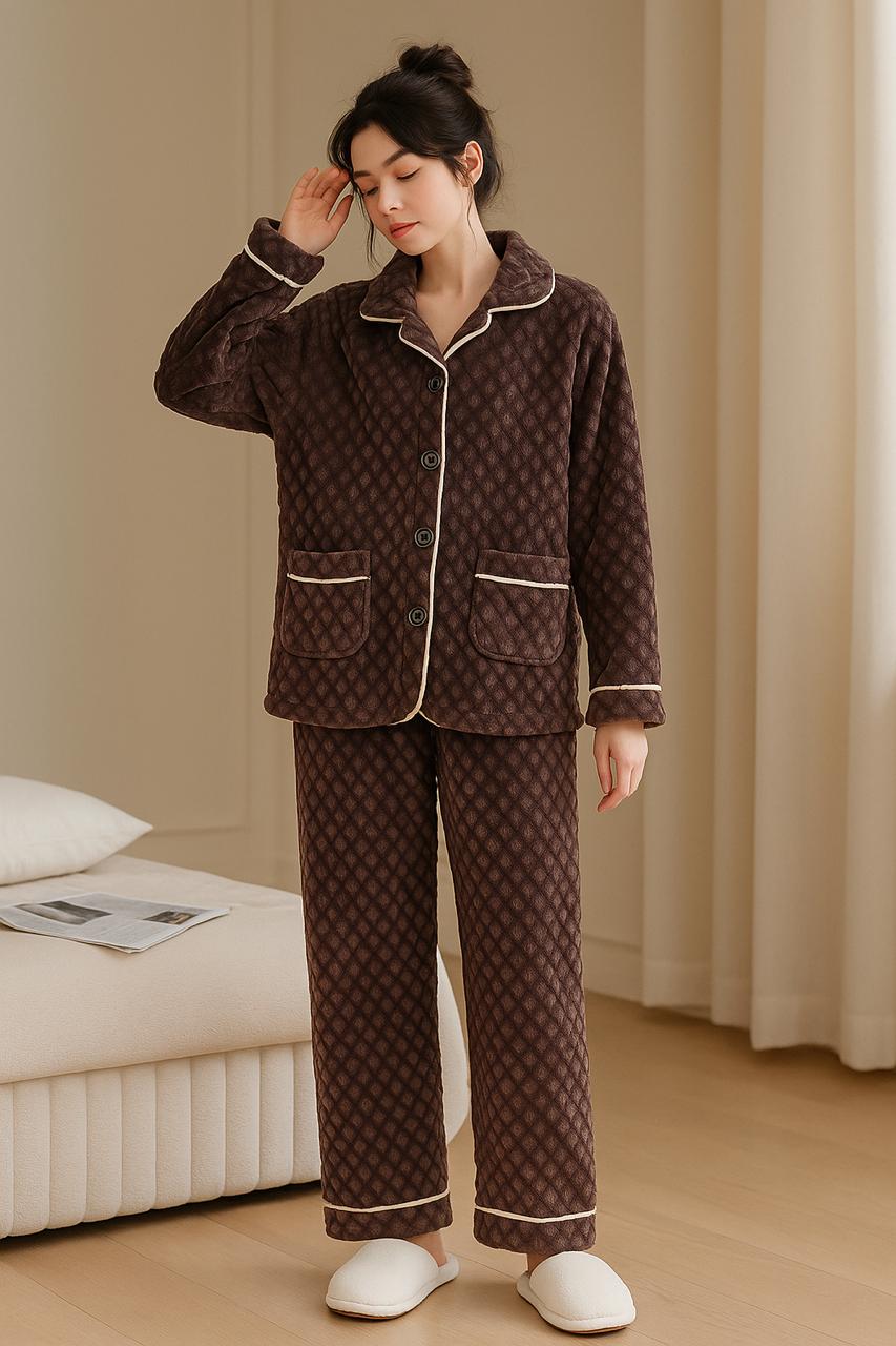 Imported Ladies Fleece Trouser & Shirt Set – Winter Collection (Dark Brown Colour)