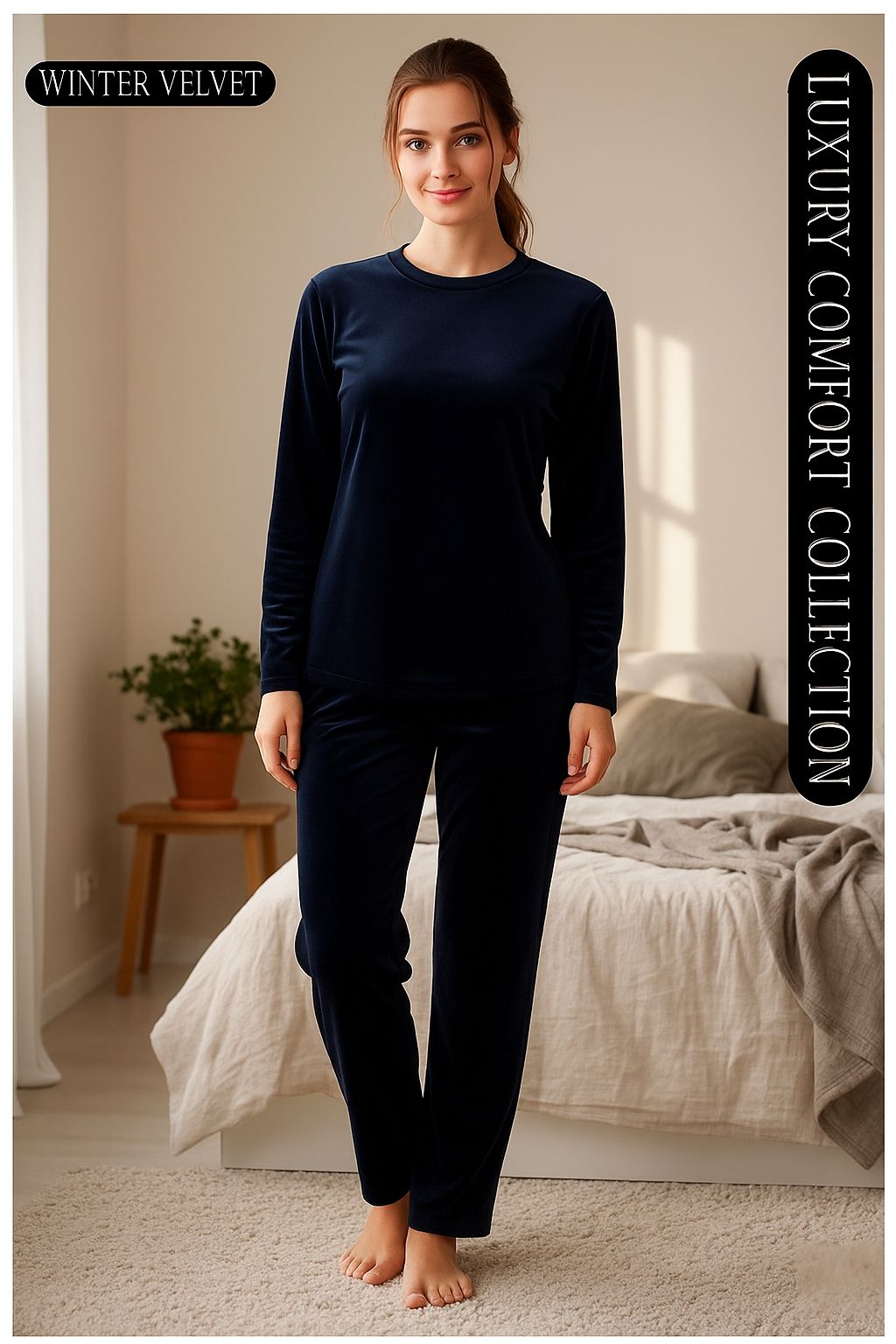 Women’s Velvet Winter Lounge Set (Midnight Blue)