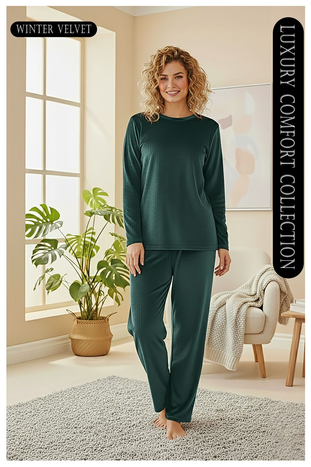 Women’s Velvet Winter Lounge Set (Emerald Green)