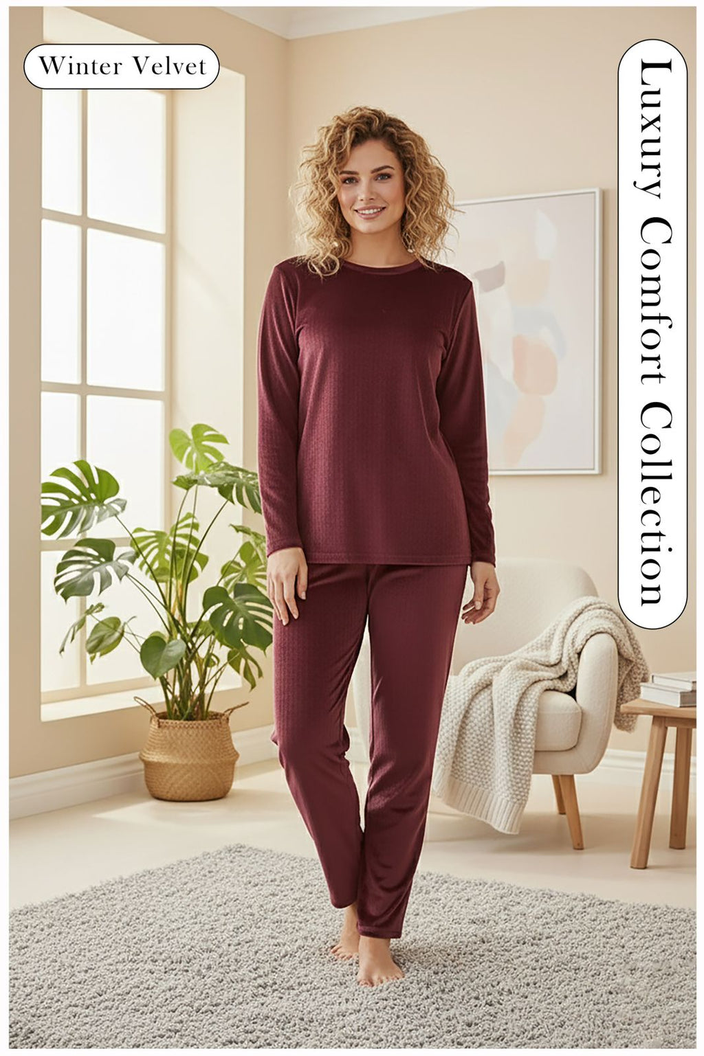 Women’s Velvet Winter Lounge Set (Velvet Maroon)